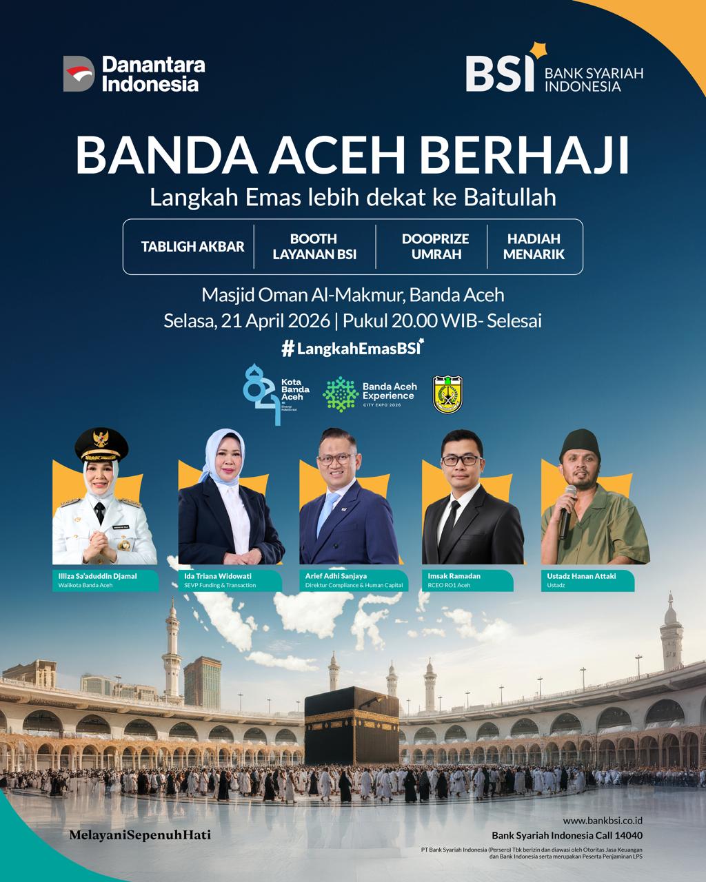 Bank Syariah Indonesia (BSI) bersama Pemerintah Kota Banda Aceh menghadirkan program “Banda Aceh Berhaji” sebagai upaya mendorong masyarakat mempersiapkan ibadah haji sejak dini, baik dari sisi finansial maupun spiritual.