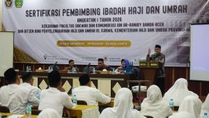 Fakultas Dakwah dan Komunikasi (FDK) Universitas Islam Negeri (UIN) Ar-Raniry Banda Aceh menyelenggarakan Sertifikasi Pembimbing Ibadah Haji dan Umrah Angkatan I Tahun 2026 di Aula Meeting Room Hotel Diana, Banda Aceh (14/7/2026).